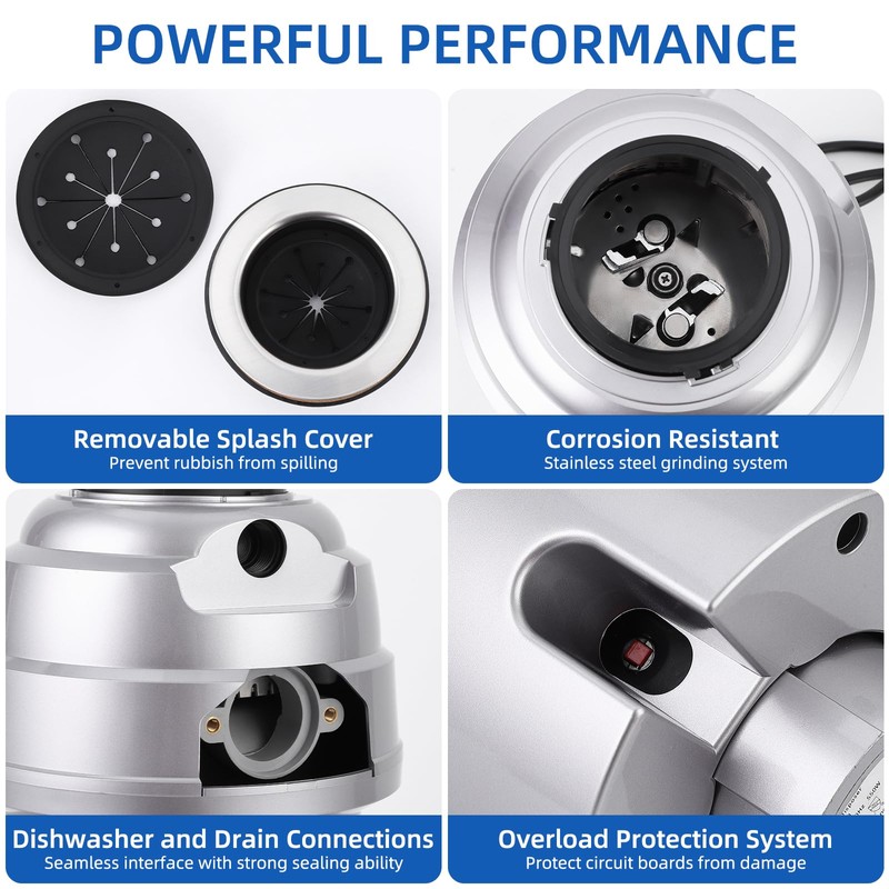 GarveeTech Garbage Disposal 1 Hp, Continuous Feed Noise Insulation Food