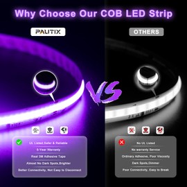 PAUTIX RGB Smart IC COB LED Strip Light Addressable 16.4ft/5m,UL-Listed 24V Color Flowing Strip Light Multicolor Flexible Tape Light for TV,Bedroom,Party DIY Decoration(Without Controller&Adapter)