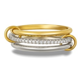 HOLINSE Stackable Rings for Women, Multicolored Connected Ring Set, Gold Silver Multi-Link Connected Ring, Stackable Cubic Zirconia Rings Set (Gold Silver, 8)
