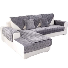 Deep Dream Sectional Couch Covers, Velvet Sofa Slipcover Furniture Protector Anti-Slip Couch Covers for Dogs Cats Kids 36 x 82 Inch - Dark Grey (Sold by Piece/Not All Set)