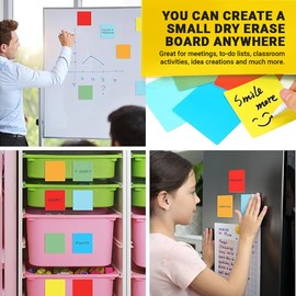 RFD VICTORY Reusable Sticky Notes, Dry Erase Sticky Notes, 3x3 Inch, 12 Pack in 12 Vibrant Colors, Eco-Friendly Reusable Post It Notes for Home, Office, and School
