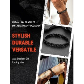 FaithHeart Black Bracelet Men, Stainless Steel Cuban Link Chain Bracelet Hip Hip Jewelry Width 8mm Length 8.2 Inch
