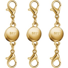 925 Silver and Gold Magnetic Necklace Clasps, Round Necklace Clasp Closures for Jewelry Making,Magnetic Necklace Clasps and Extenders,for Bracelet Necklace and Accessories (3pcs Gold)