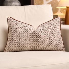 Aeckself Decorative Chenille Houndstooth Throw Pillow Cover Vintage Couch Pillow Cover 12x20 Inch Neutral Accent Fall Cushion Cover Home Decor for Sofa Bedroom Living Room, Brown