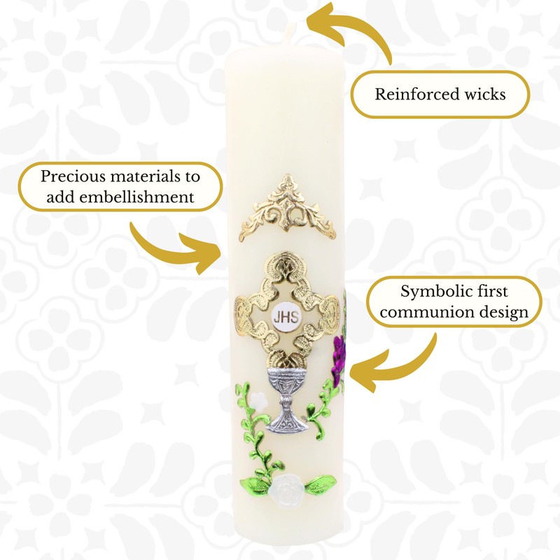 Authenthic First Communion Candle Made by Mexican Artisans at La