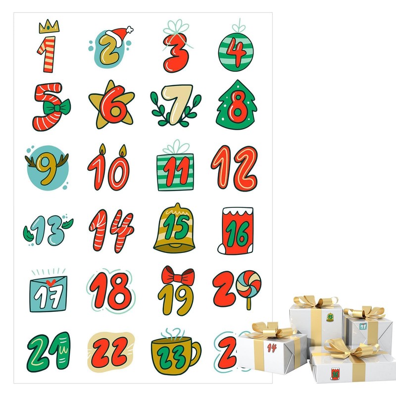 Christmas Advent Stickers, 1-24 Christmas Card Envelope Stickers, Sealing Stickers