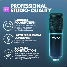 Movo PodPak Podcast Equipment Bundle with XLR Condenser Microphone, Articulating Scissor Arm, and Pop Filter - XLR Mic for Podcasting, Streaming, YouTube, Music, ASMR - Content Creator Studio Mic