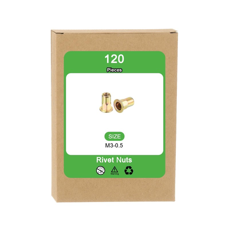sourcing map 120Pcs Half Hex Body Flange Rivet Nut, M3