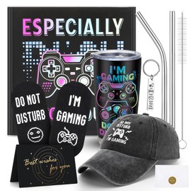 Meng Jiaran Gamer Gift Set for Men Boys,Gaming Accessories,Game Room Decor,Gaming Tumbler Baseball Cap Stocking Stuffers for Gamers,Easter Basket Valentines Day Gifts for Teen Boys Video Game Lover