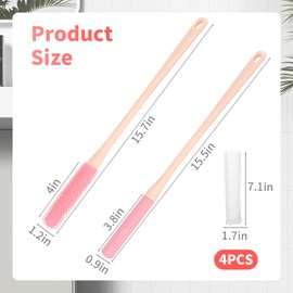 Toe Cleaning Brush 15.7" Foot Scrubber in Shower with Long Handle Silicone Foot Brush Soft Skin Exfoliation Lotion Applicator for Foot Seniors,Elderly, Men and Women 2Pack