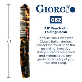 Giorgio G82 Handmade Folding Pocket Comb for Men, Fine Tooth Hair Comb Straightener for Everyday Grooming Styling Hair, Beard or Mustache, Use Dry or with Balms, Saw Cut Hand Polished