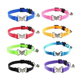 Heart Bling Cat Collar with Safety Belt and Bell Adjustable 7.5-12.5 inches for Kitten Cats,Breakaway Kitten Collar,Pet Supplies Accessories (Pink)