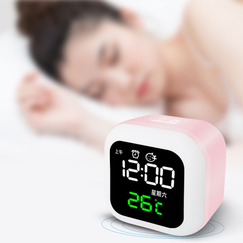 LED Alarm Clock Night Light USB Rechargeable Mirror Design Adjustable
