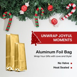 Yield Titan Golden Aluminum Foil Bags (8 oz, Heat-Sealed, No-Valve) – Elegant and Versatile Gift Wrap & Storage Solution - Pack of 30