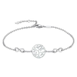 Hinvan 925 Sterling Silver Bracelet Women's Tree of Life Bracelet Tree of Life Bracelets Silver Infinity Bracelet Women Adjustable Bracelet Infinity Bracelet for Women Girls, Sterling Silver