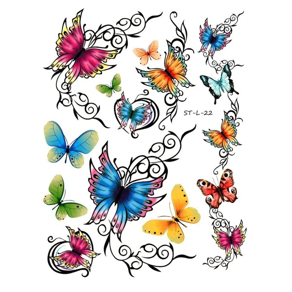 Supperb® Temporary Tattoos - Elegant Colorful Butterflies Tattoo L