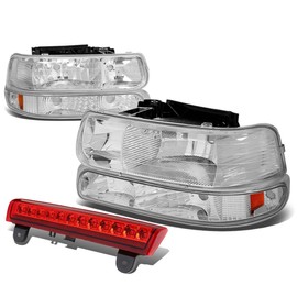 Auto Dynasty Compatible with Chevy Tahoe/Suburban GMT800 Pair of Chrome Amber Corner Headlight+Bumper+3rd Brake Light (Red Lens)