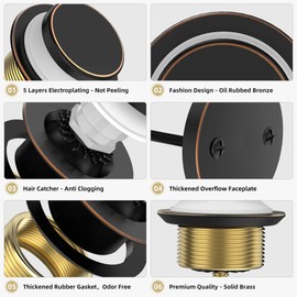 Sogmeter Oil Rubbed Bronze Tub Drain Kit with Hair Catcher, Premium Brass Tip-Toe Bathroom Tub Drain Replacement and 2-Hole Overflow Faceplate, 11.5/16 UNC Bathtub Drain Stopper Assembly