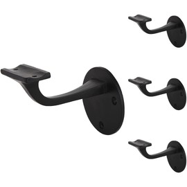 Set of 4 Heavy Duty Metal Handrail Brackets - Cast Iron Hand Railing Brackets for Stairs - Black Powder Coat Steel Banister Support for Indoor, Outdoor Stairway Mounting Hardware Included