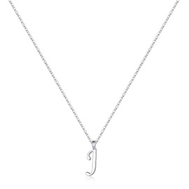 Yoosteel Silver Cursive Initial Necklace for Women - 925 Sterling Silver Initial Necklaces for Women, Dainty Initial J Necklace for Women Jewelry Birthday Gifts Jewelry Gifts for Women