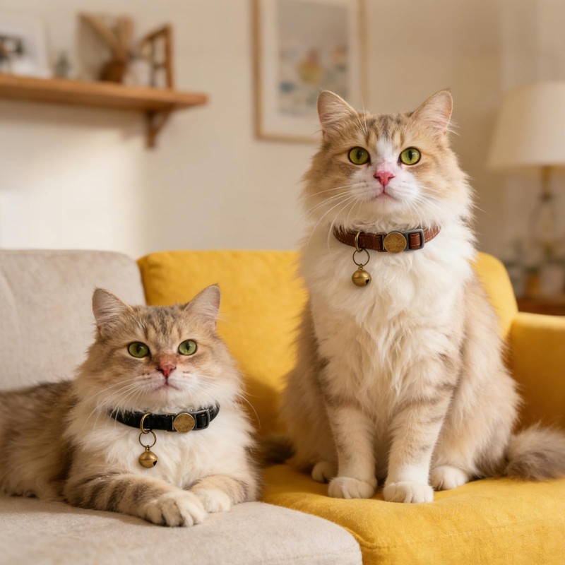 2 Pcs Retro Leather Cat Collar for Boy Cats, Adjustable