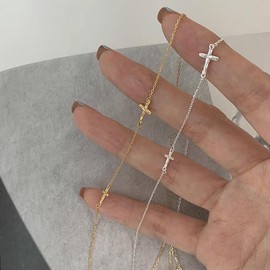 Dainty S925 Silver Cross Bracelet for Women - Small Cross Pendant Necklace Bracelet, Sideways Cross Design, 925 Sterling Silver, 15-18cm, Metal, no gemstone