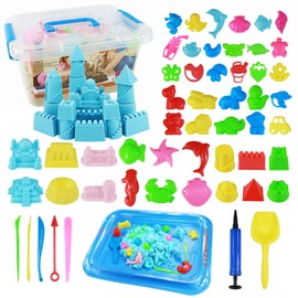 Play Sand Kit, 54Pcs Sandbox Toys Set for Boys Girls, 3lbs Magic Blue Sand, Mold Tools, Inflatable Tray, Storage Box, Funny Birthday Christmas Gift