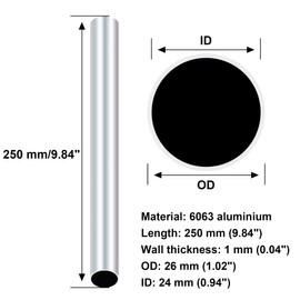 iMeistek 6063 Aluminum Round Tube, 250mm Length, 26mm OD, 24mm ID Seamless Straight Round Tubing for Industry Decoration Architecture (Pack of 3)