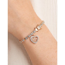 MORGAN & PAIGE Bronze 14K Rose Gold Plated Diamond Accent Mom Tennis Bracelets for Women Trendy - Charm Womens Bracelets with Diamond Accent S-Link Chain, 7.25 inch