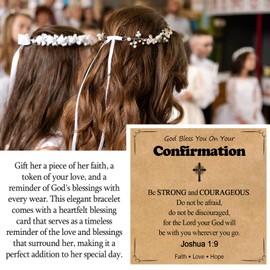 WIKHIA Pearl Cross Charm Bracelet for Girls, Confirmation Gifts for Teens Girls Kids, Catholic Religious Christian Jewelry for Goddaughter