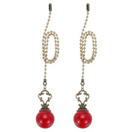 PATIKIL 15" Ceiling Fan Pull Chain, 2 Pcs Crystal Pull Chain Fan Connector Vintage Ceiling Fan Ornament Fan Chains Extender for Ceiling Light Lamp Fans, Red (Ball)