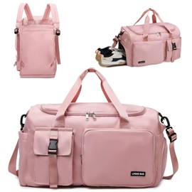 flintronic Sports Bag Women Men 42L Travel Bag with Shoe Compartment Wet Compartment Foldable Travel Bag Weekender Sports Bag Swimming Bag Fitness Bag Training Bag for Travel, Fitness, Sports (Pink),
