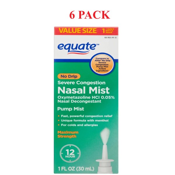 EQUATE (pack of 6) Equate No Drip Severe Congestion Nasal