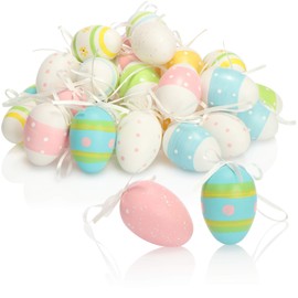 com-four® 36x Hand-Painted Easter Eggs to Hang Up - Pastel-Coloured Easter Decorations with Great Patterns - Decorative Easter Eggs with Ribbon - 6 cm