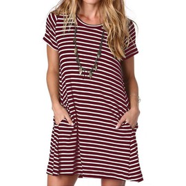 Alaster Women's 2025 Casual Summer T Shirt Dress Red Striped Loose Round Neck Tunic Plus Size Dresses with Pocket 2XL