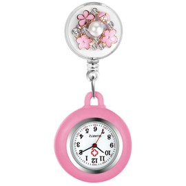 Lancardo Nurse Watch Nurse Clip Watch Stretch and Shrink Pearl Flower Women's Pocket Watch Analog Watch Pocket Watch Nursing Day Gift, Pink, Casual