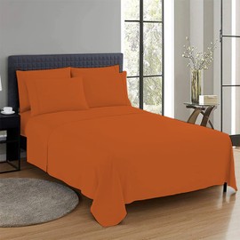 CHARKHAH Polycotton Flat Sheets with Single Double King Size Bed Ultra Soft Plain Top Sheet Dyed in Trendy Colors Hotel Collection Sheets Ideal for Winter & Summer Bedding (Orange, King)
