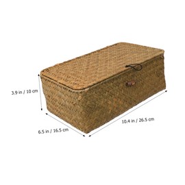Mobestech Straw Woven Storage Box with Lid Medium Rattan Basket for Sundries Clothes Home Decor Natural Storage for Bedroom and Living Spaces
