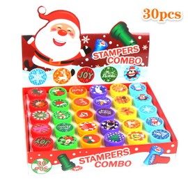 LOKIPA 30PCS Christmas Stampers, 6 Styles Christmas Stamps Kids Xmas Self-Ink Stamps for Christmas Party Favor