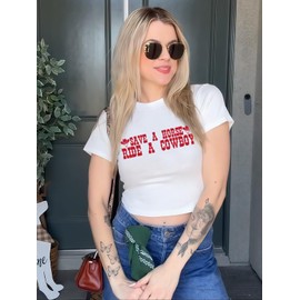 Tewmeu Cropped Cowgirl Outfits for Women Western Rodeo Crop Tops Cowboy Country Concert Graphic Tees