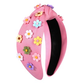 YAHPERN Summer Floral Headbands Pink Flower Headband Accessories for Women White Pink Jeweled Wide Top Knot Headbands Spring Summer Beach Hair Accessories Gifts