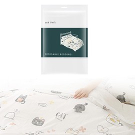 SRJQXH Disposable Bed Sheet 210 x 230 cm Bed Sheet Pure Cotton with White Print Travel Bed Linen, Easy to Carry for Hotels, Travel and Camping