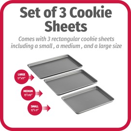 GoodCook Everyday Nonstick Baking Sheet Set, 3 Pack Includes One Small, Medium & Large Pan Carbon Steel Construction Cookie Sheet Bakeware Set, Gray