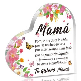 Yopyame Gifts for Mom Birthday - Regalos para Mamá Acrylic Gifts Spanish Mom Acrylic Heart Keepsake Paperweight from Daughter Son Mother's Day Birthday Christmas Valentines Acrylic Sign Plaque for Mom
