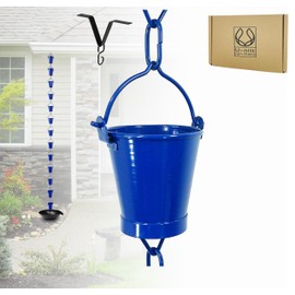 U-nitt Rain Chain Water Collection for Gutters Rainwater Catcher & Diverter, 8.5 FT Chains for Outside Garden, Blue Bucket Cups, Roof Downspout, Works with Heavy Rain, w/Gutter Clip for Rainchains