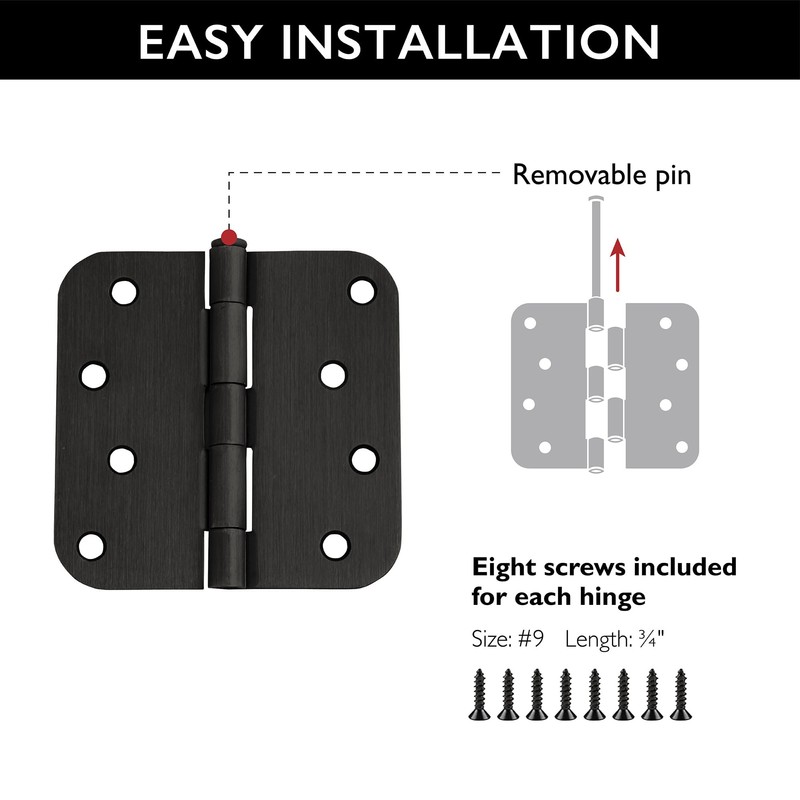 12-Pack Rounded Steel Door Hinges, Oil Rubbed Bronze - 4-inch