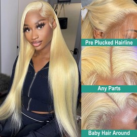 JUBOTIN 613 Straight Lace Front Wig Human Hair HD Lace Honey Blonde Lace Front Wigs Human Hair 180% Density Glueless 613 Wigs Human Hair Pre Plucked 613 Lace Frontal Wigs for Balck Women 24 Inch