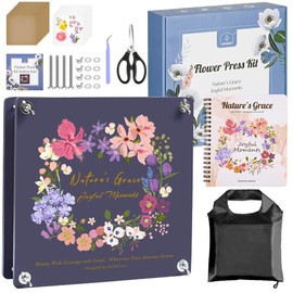 Joy&Grace Flower Press Kit for Adults & Kids, with Designed Cover and DIY Album, 10.9" x 10.9" 10 Layers Flower Preservation Kit, Plant Press and Large Plant Drying Toolkit (Color Box, Purple Navy)