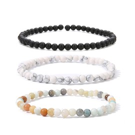 BALIBALI 4MM Mini Gemstone Energy Bracelets Tiny Bracelet Natural Stone Statement Bracelet Charm Beaded Couples Bracelets, 10 inch, Stone