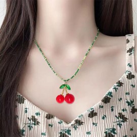 Honbay Honbay 6PCS Cute Fruit Pendants Big Red Cherry Charms Pendant Alloy Resin Crystal Pendant for Necklaces Keychains Zipper Pulls Jewelry Making and DIY Crafts